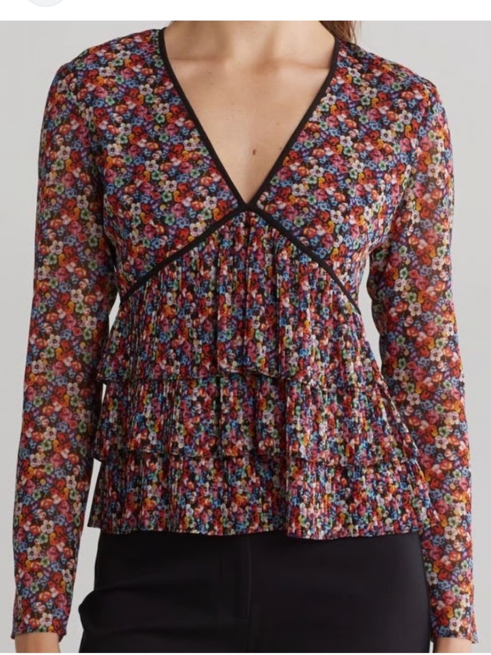 NWT The Kooples Blazing Field Floral V-Neck Peplum Top, Small, MSRP $215